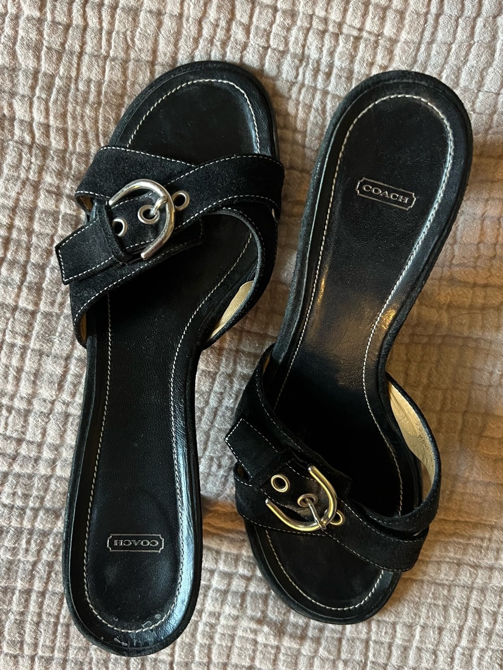 Vintage Coach Y2K Black Suede Buckle Slide Heels